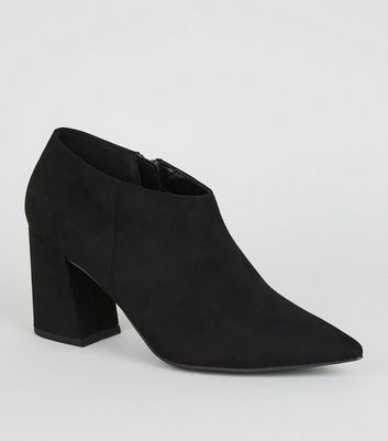 Black Suedette Pointed Block Shoe Boots 