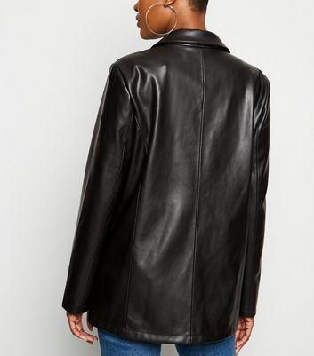 Black Coated Leather-Look Blazer | New Look
