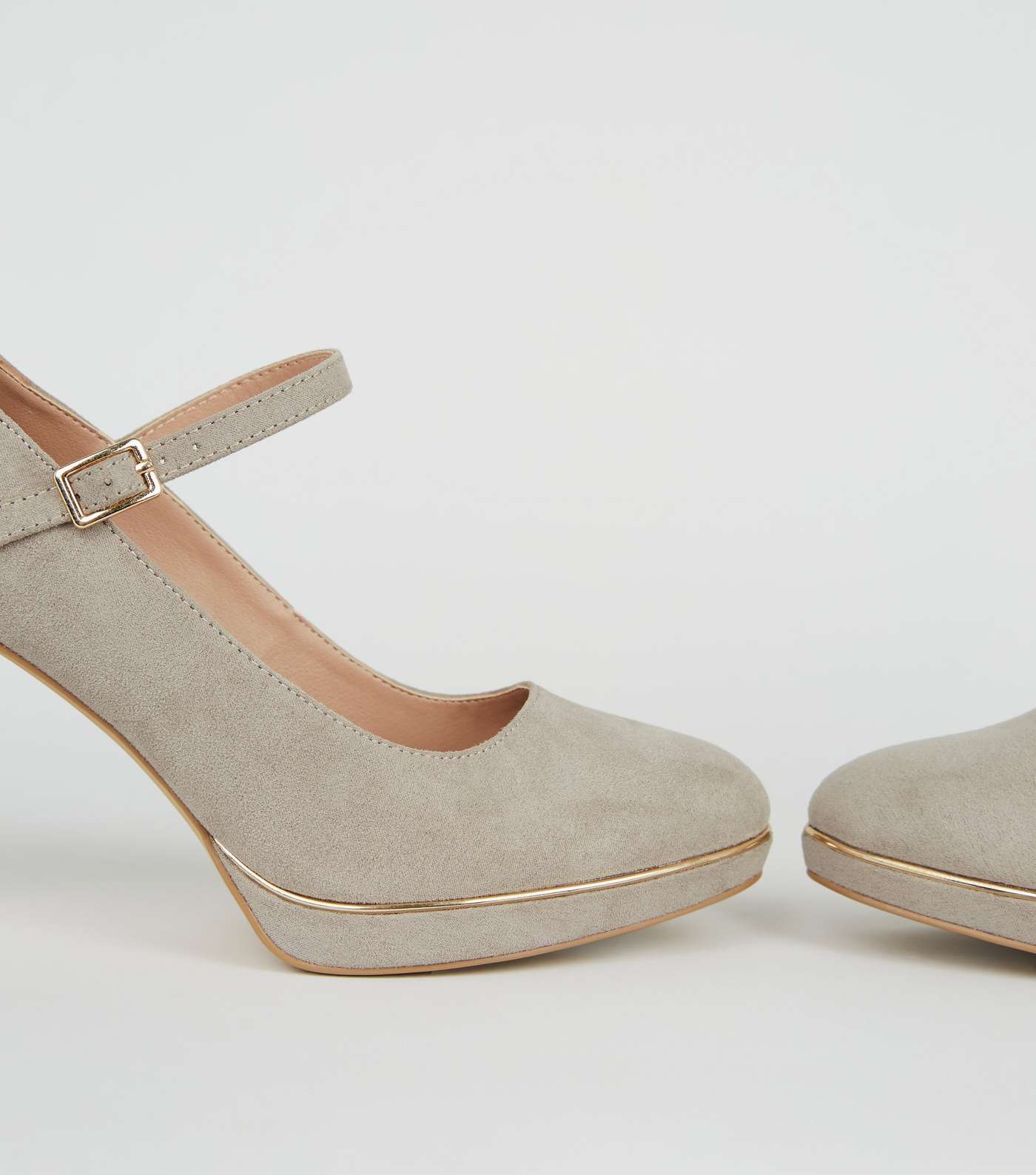Grey Suedette Piped Trim Mary Jane Courts Image 3
