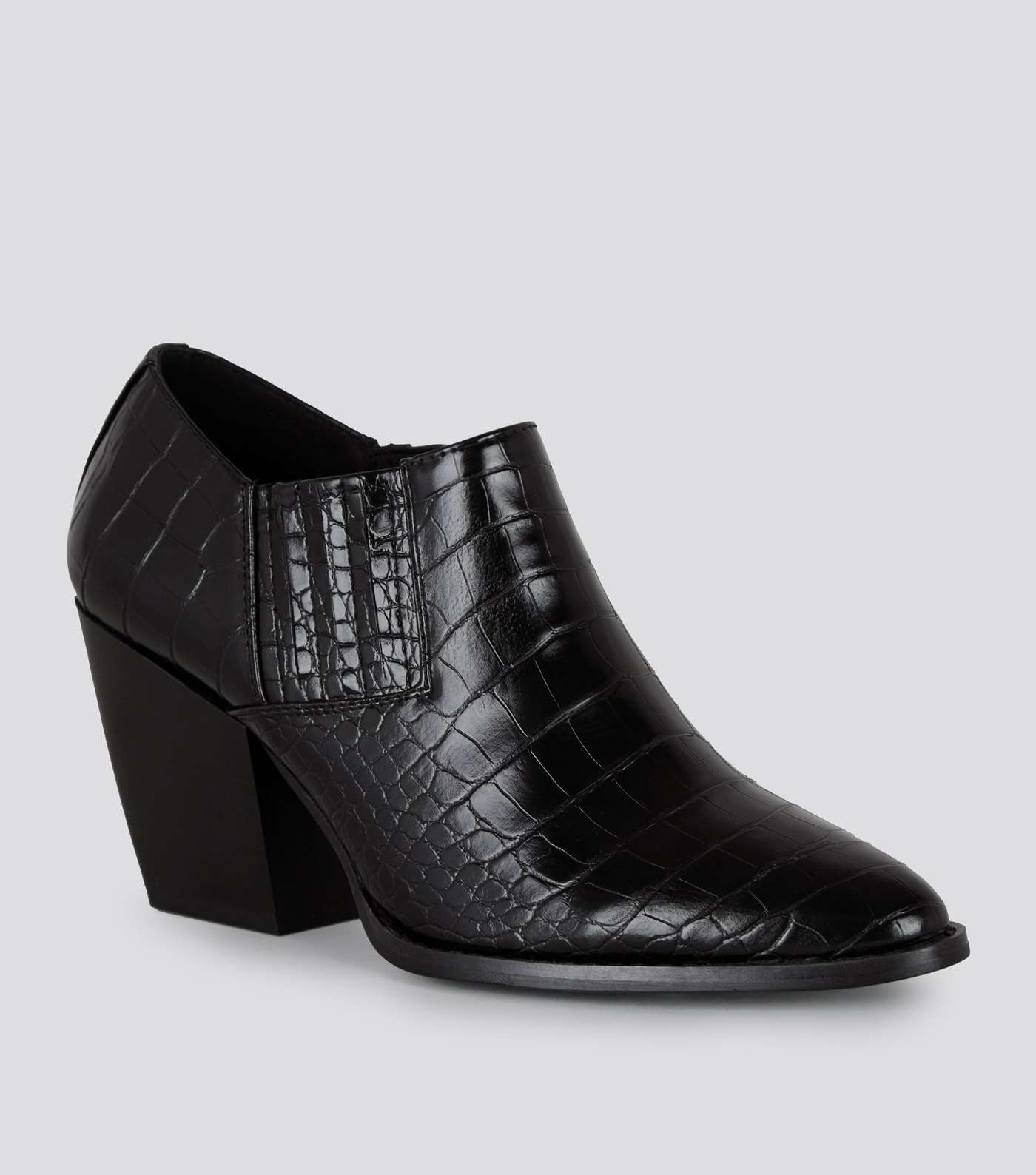 Black Faux Croc Western Shoe Boots