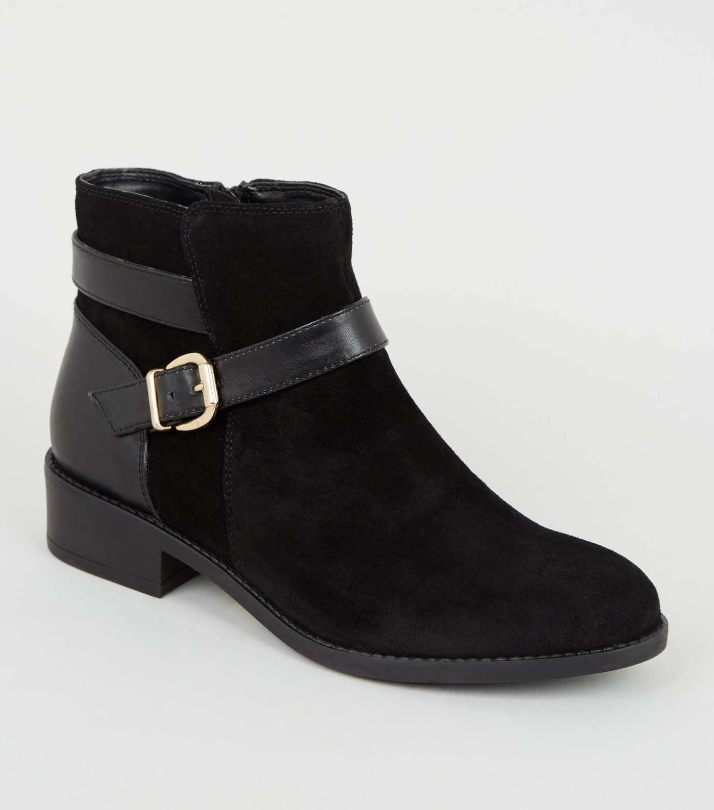 Wide Fit Black Suede Buckle Strap Boots