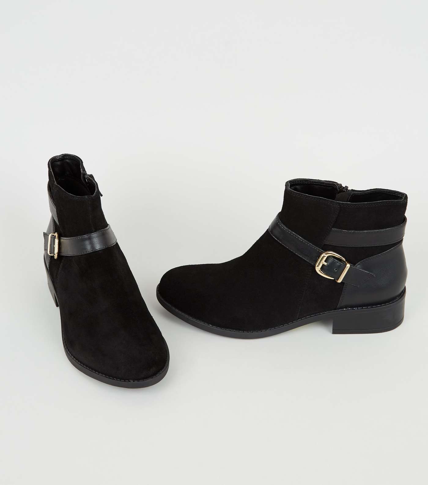 Wide Fit Black Suede Buckle Strap Boots Image 3