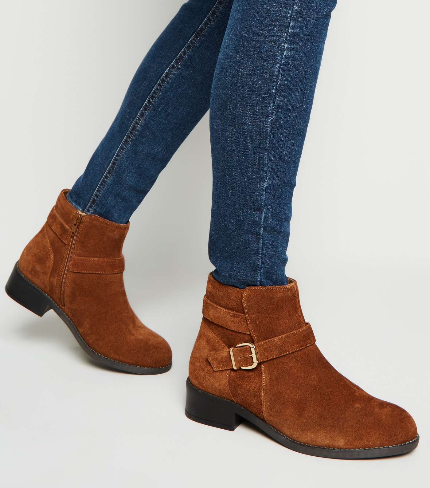 Wide Fit Tan Suede Buckle Strap Boots Image 2