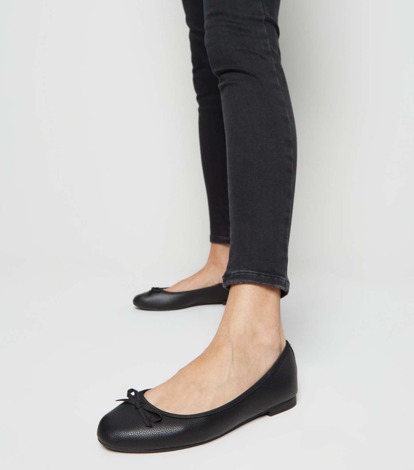 Extra Wide Fit Black Leather-Look Ballet Pumps Image 2