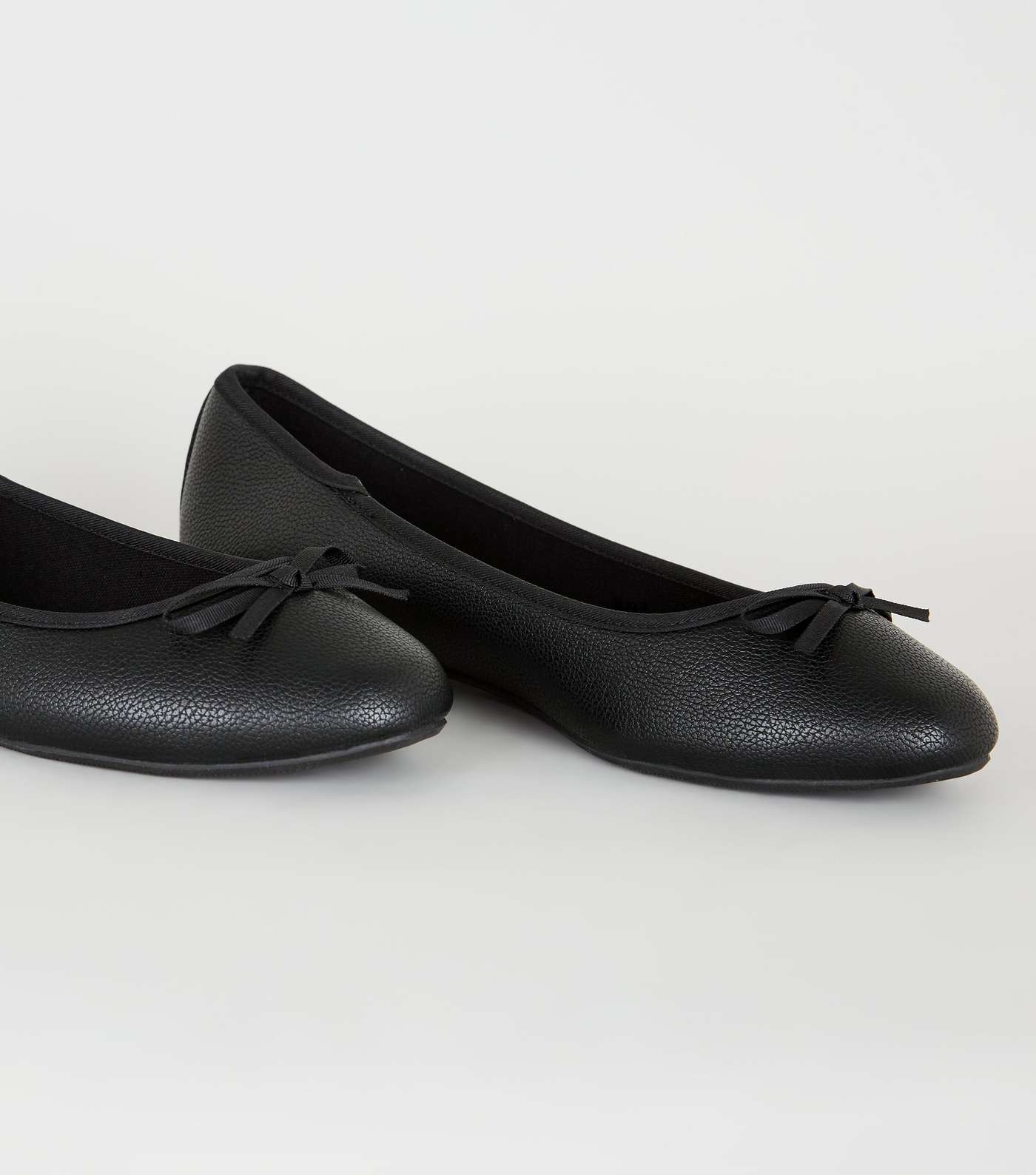 Extra Wide Fit Black Leather-Look Ballet Pumps Image 4