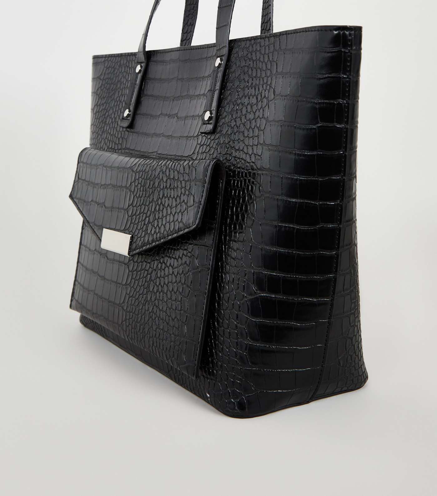 Black Patent Faux Croc Tote Bag Image 3