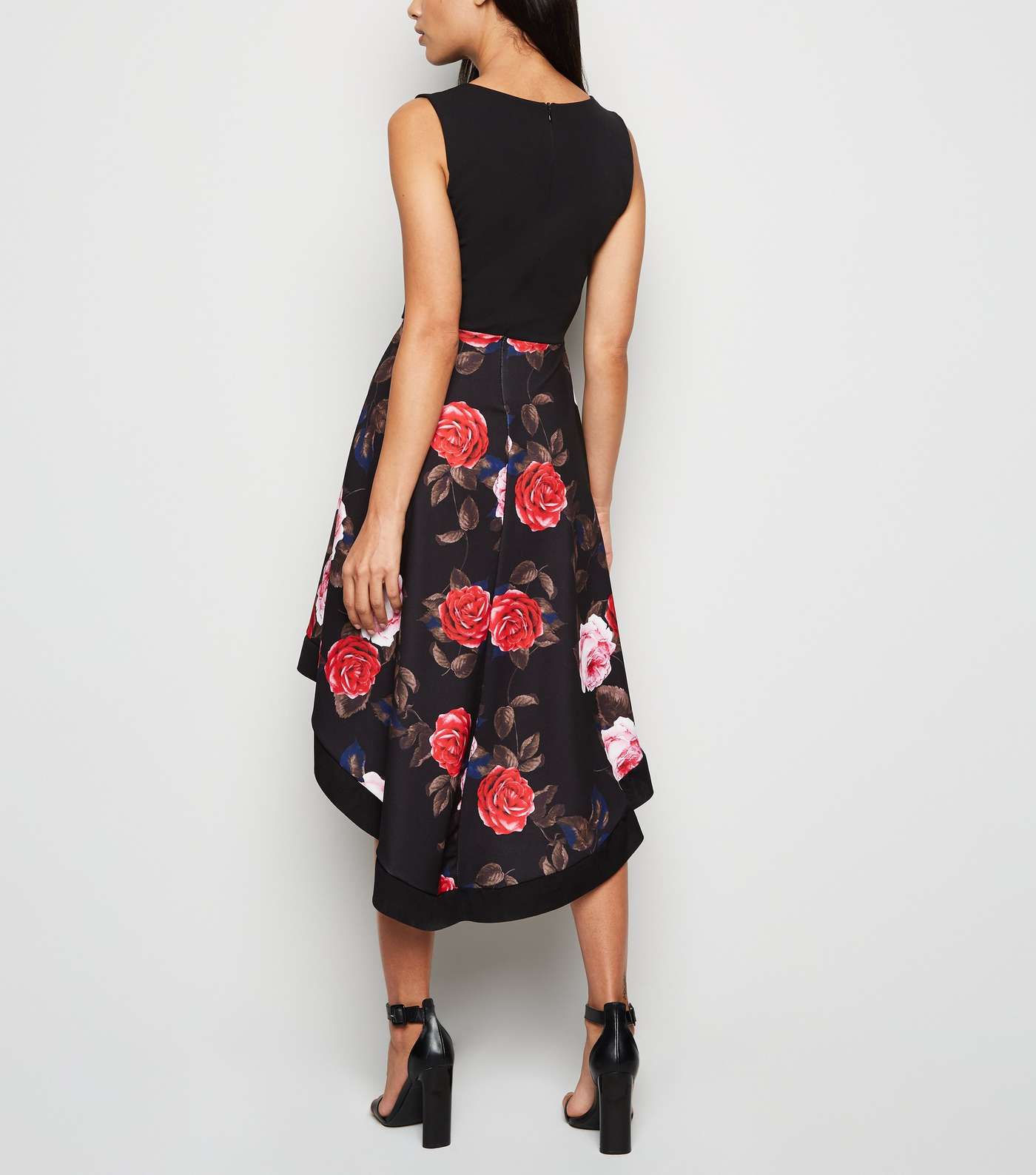 Mela Black Floral 2 Tone Dip Hem Dress Image 3