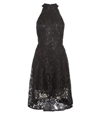 black lace dip hem dress