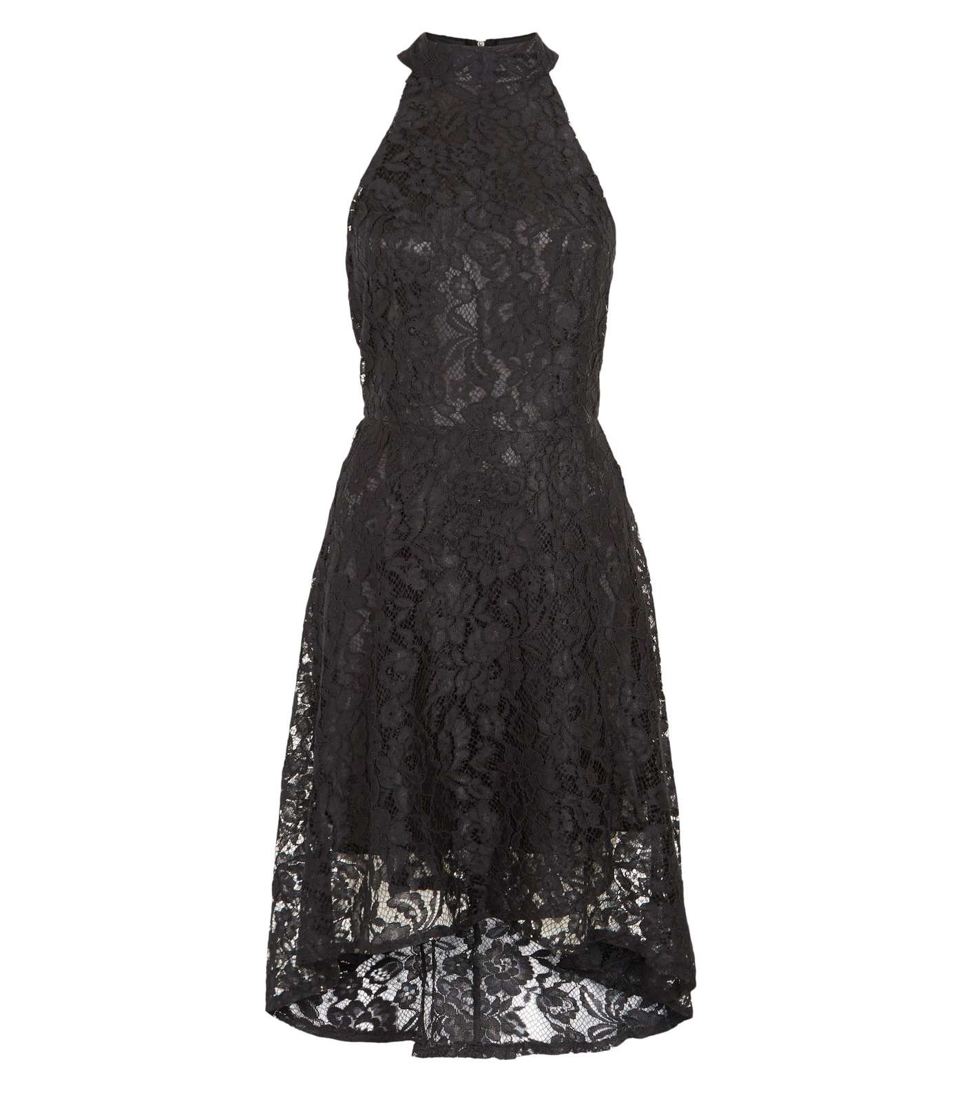 Mela Black Lace Dip Hem Halter Neck Dress Image 4