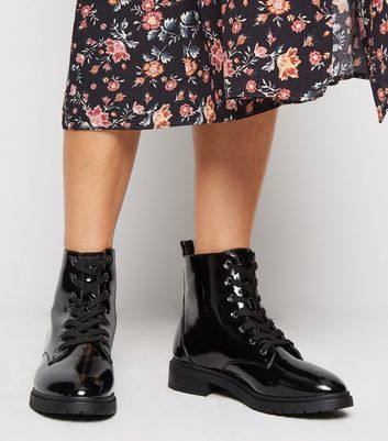 black wide fit lace up boots