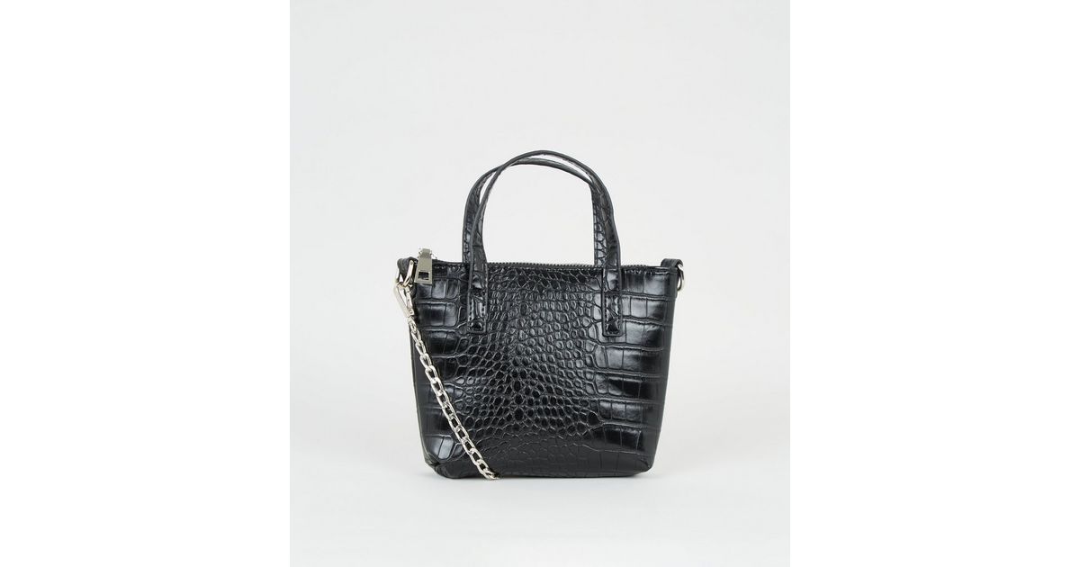 Download Black Faux Croc Mini Tote Shoulder Bag | New Look