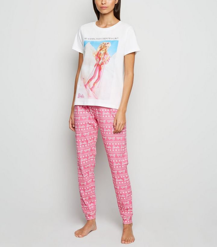 White Christmas Barbie Slogan Pyjama Set New Look