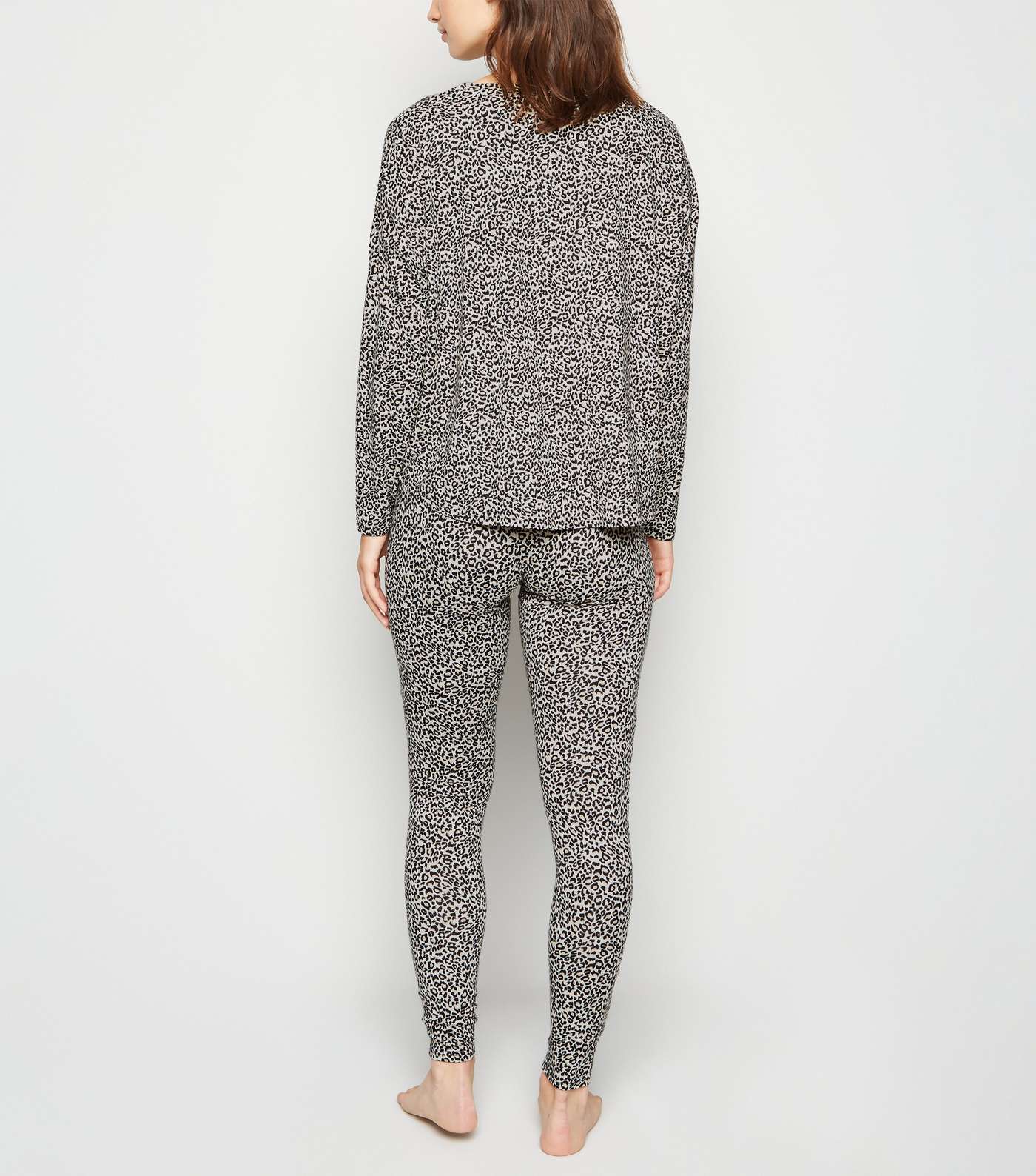 Off White Leopard Print Soft Touch Pyjama Set Image 2