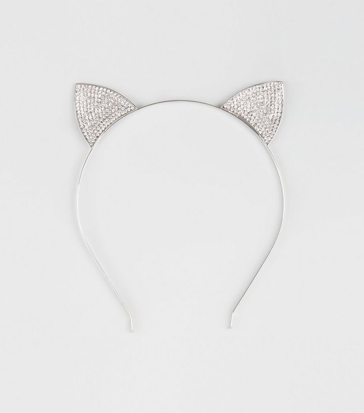 Serre Tete D Halloween Argente A Oreilles De Chat A Strass New Look