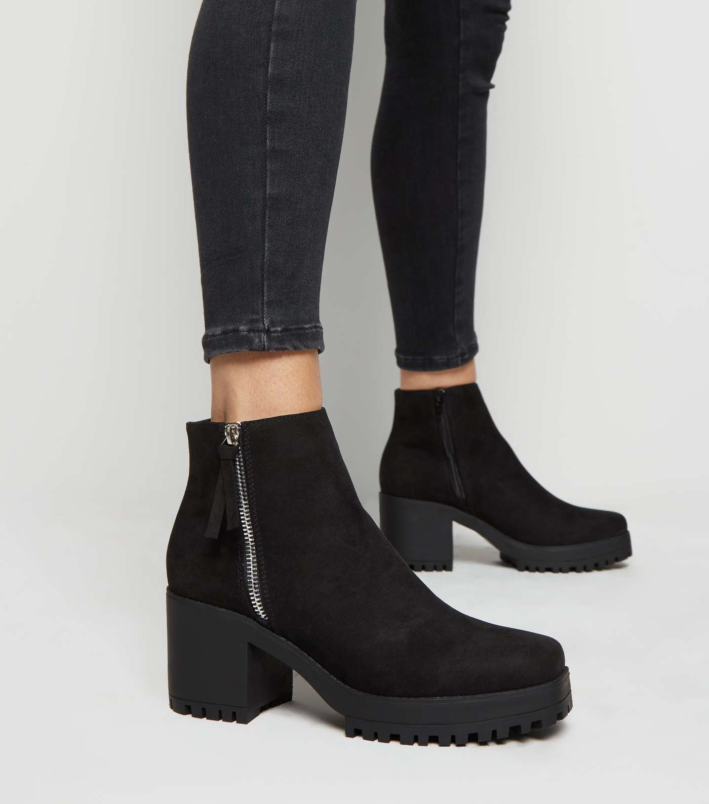 Black Square Toe Chunky Ankle Boots Image 2