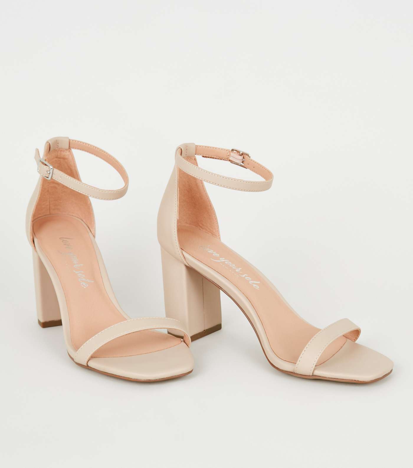 Cream Leather-Look Square Toe Heels Image 3