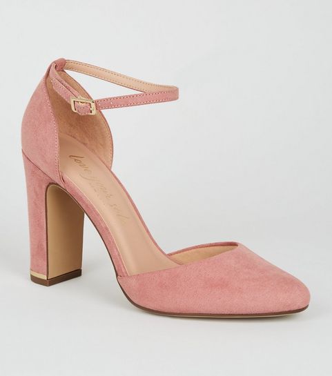 Pink Suedette Metal Trim Block Heels