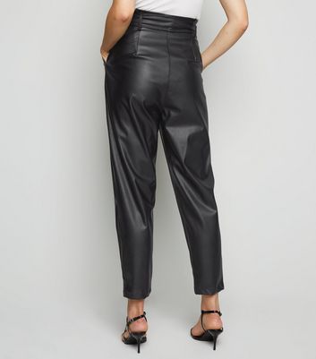 straight leg leather look trousers