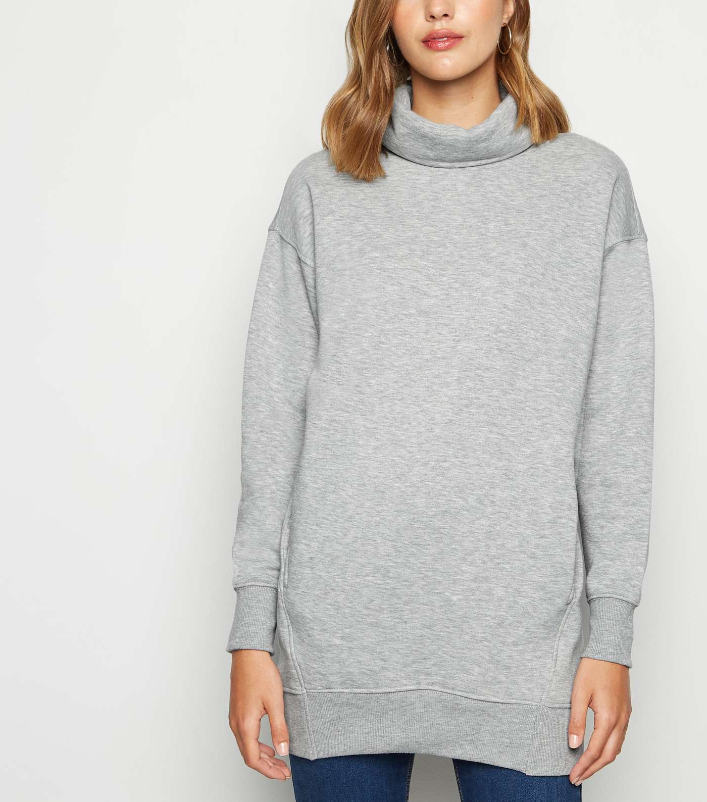 Grey Cowl Neck Longline Sweatshirt