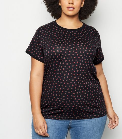 Curves Black Rose Ringer T-Shirt