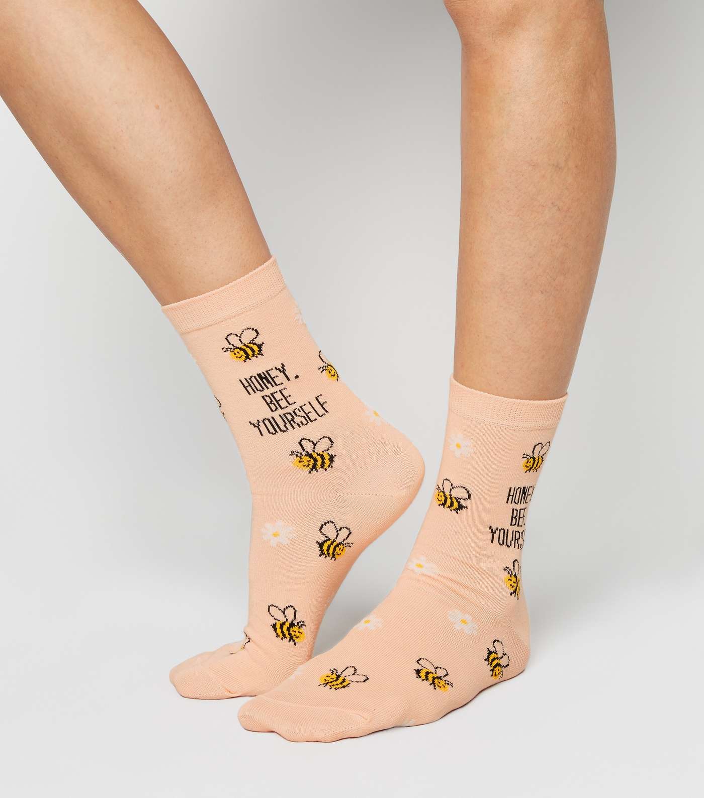 Coral Honey Bee Yourself Slogan Socks Image 2
