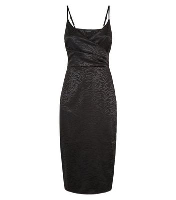 new look satin jacquard midi dress in gold