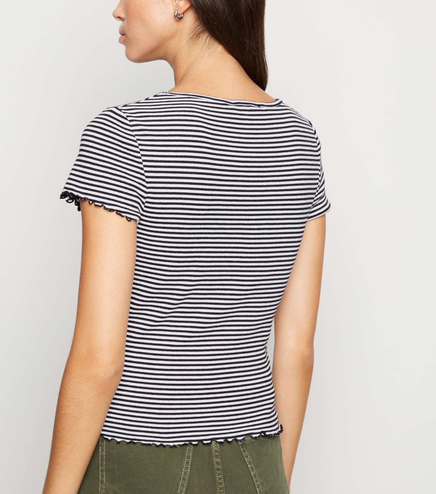 White Stripe Frill Trim T-Shirt Image 3