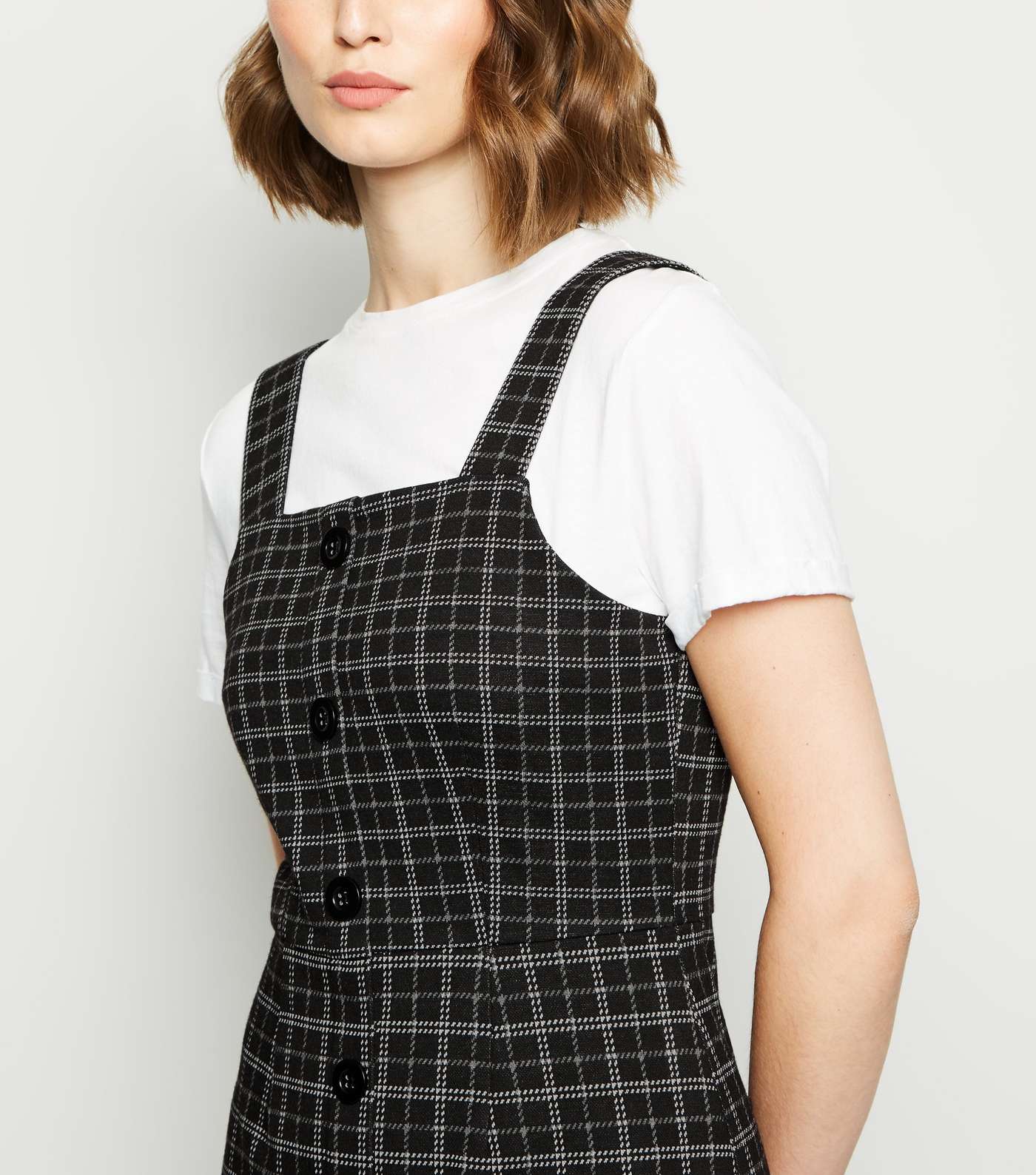 Black Check Button Front Pinafore Dress Image 2