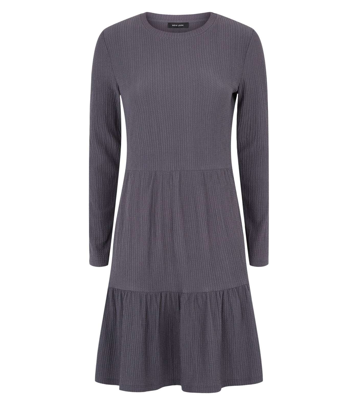 Grey Long Sleeve Tiered Smock Dress Image 4