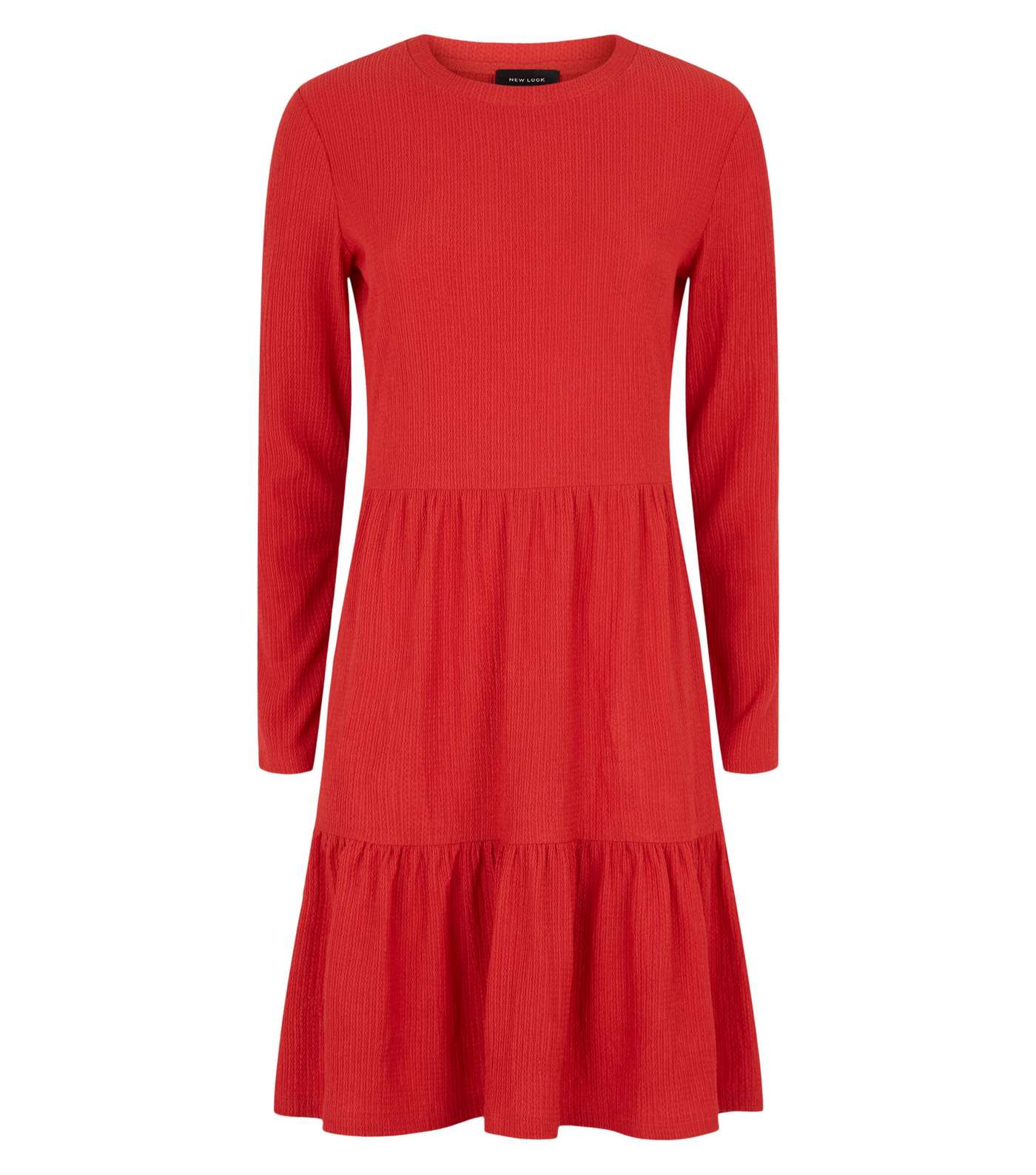 Red Long Sleeve Tiered Smock Dress Image 4