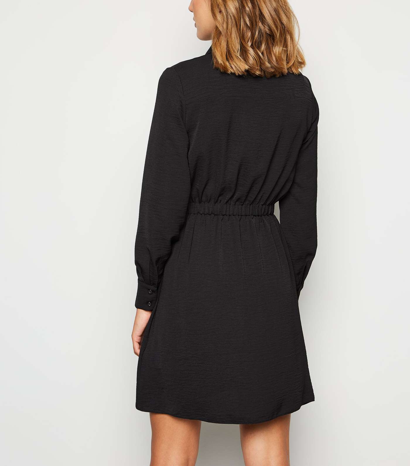 Black Elasticated Waist Mini Shirt Dress Image 3