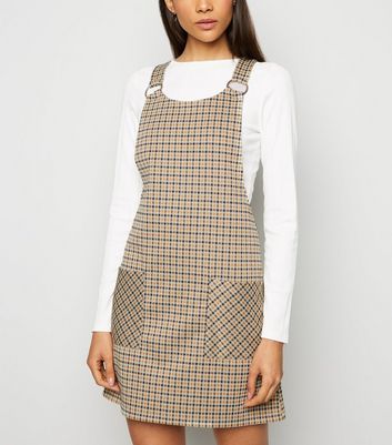 checked buckle detail pinafore dress