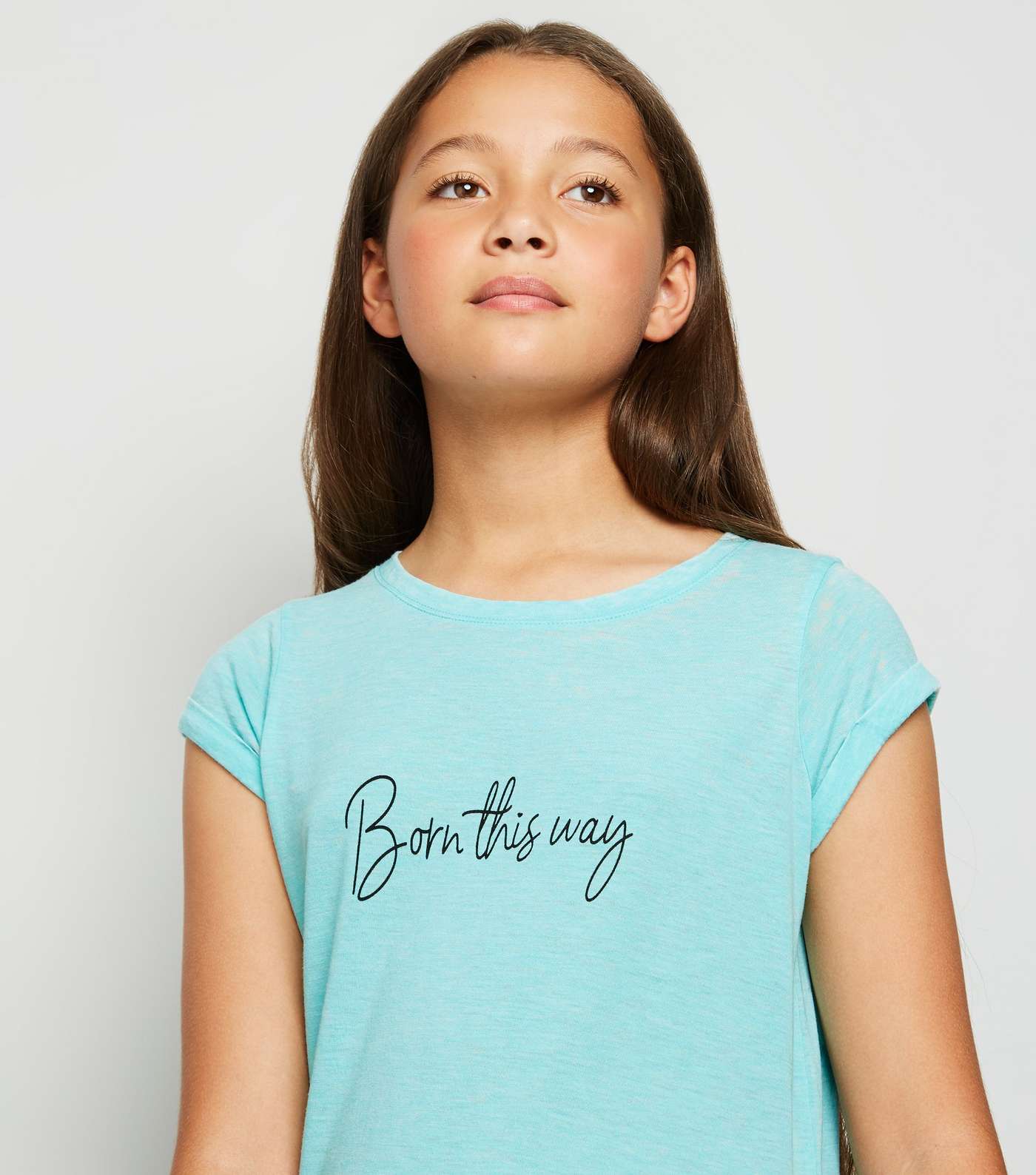 Girls Mint Green Born This Way Slogan T-Shirt Image 5