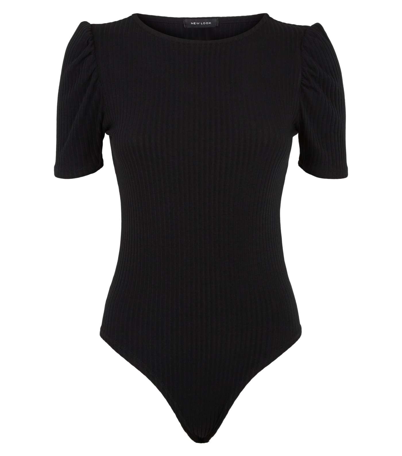 Black Ribbed Puff Sleeve Bodysuit Image 4