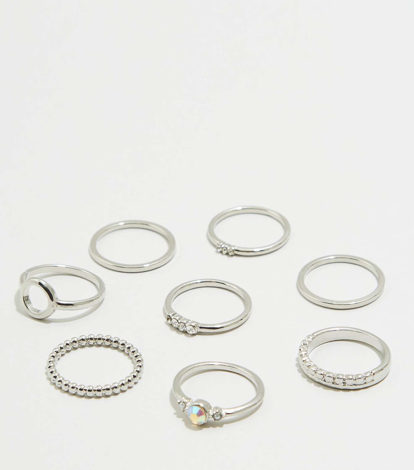 8 Pack Silver Diamanté Stacking Rings