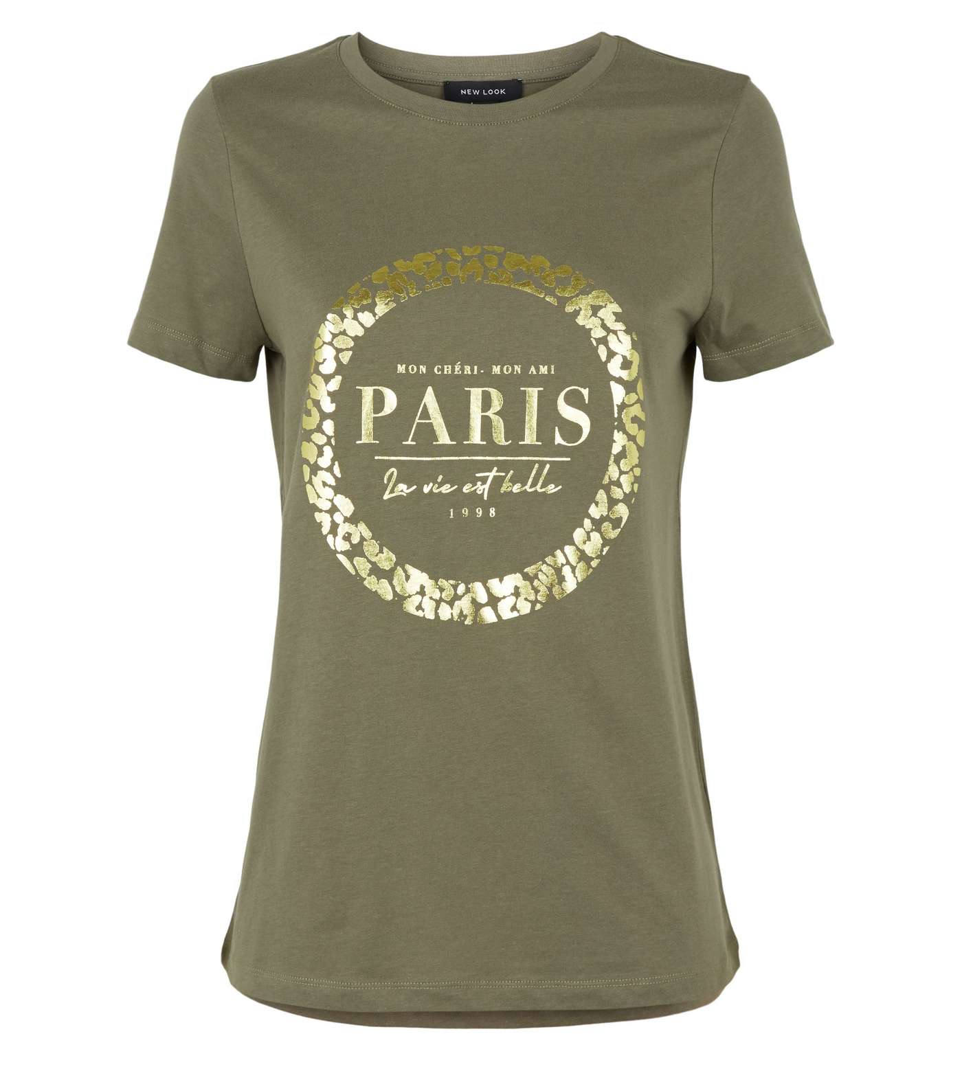 Khaki Paris Metallic Slogan T-Shirt Image 4
