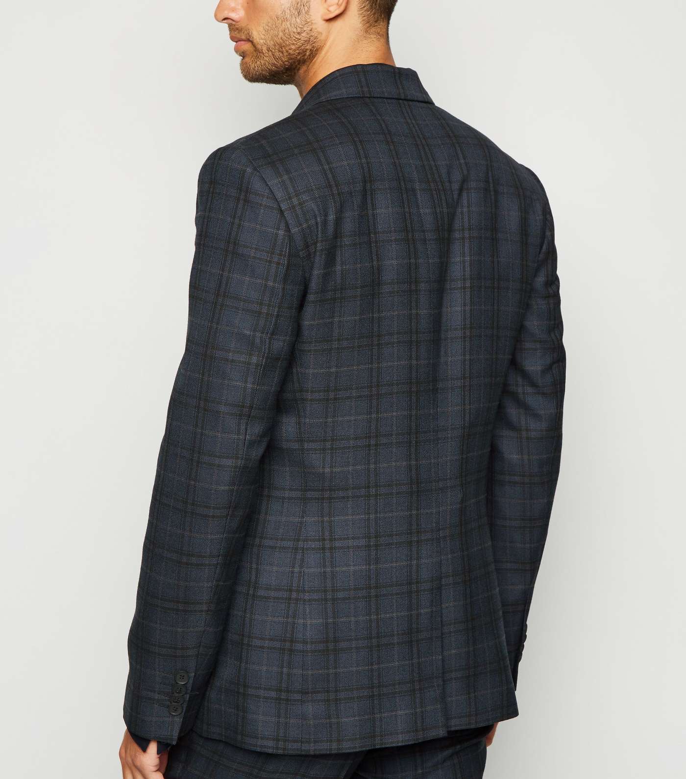 Navy Check Suit Jacket Image 3