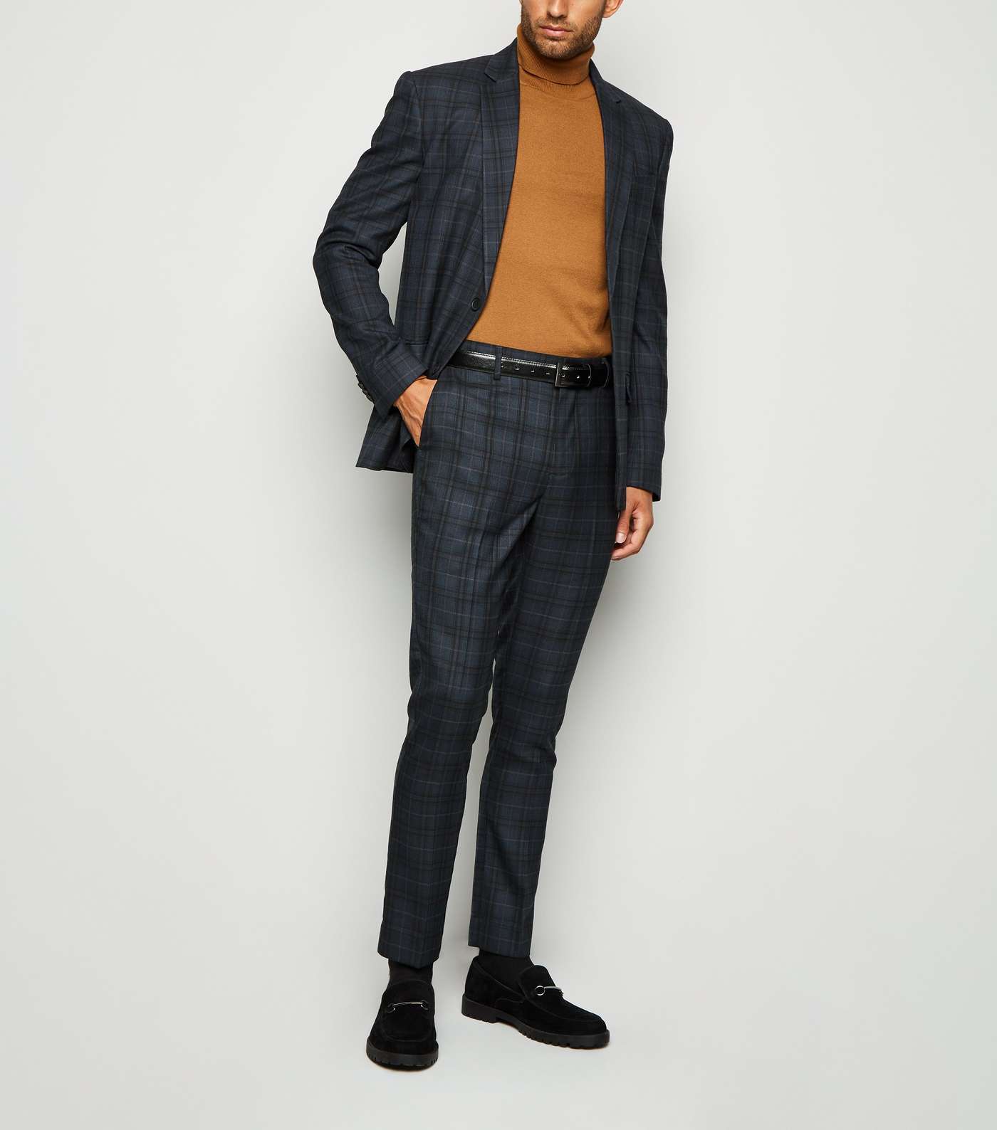 Navy Check Suit Jacket Image 5