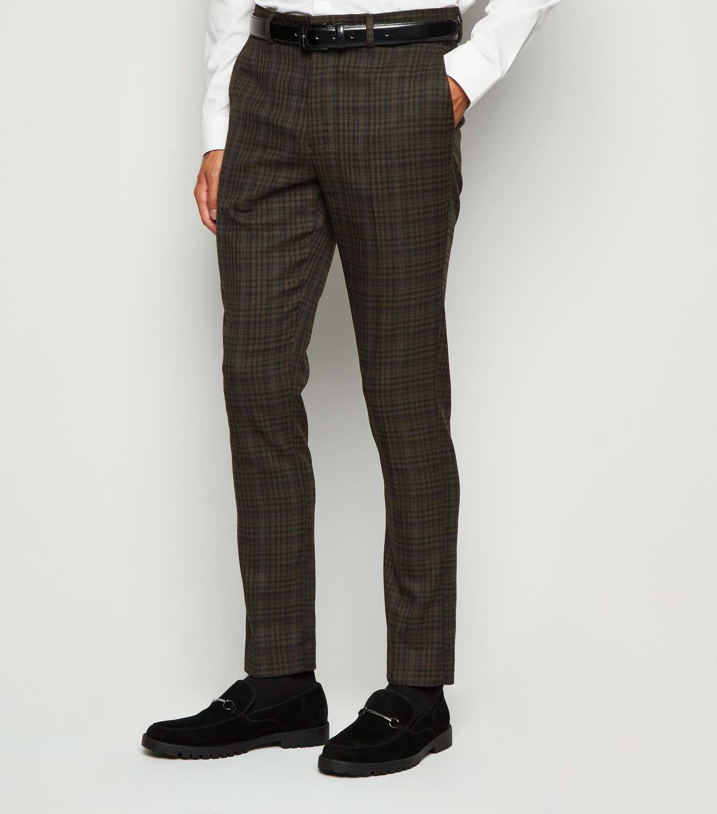 Dark Brown Check Suit Trousers