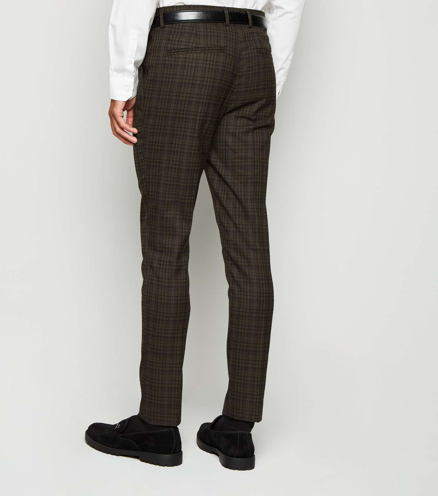 Dark Brown Check Suit Trousers Image 3