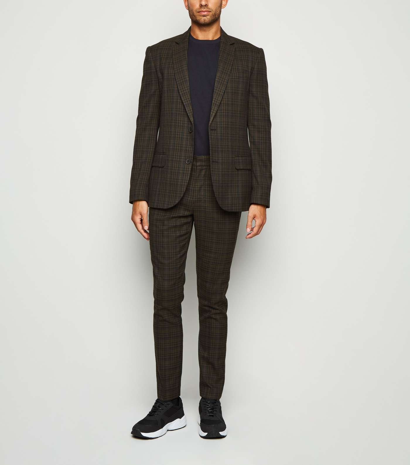 Dark Brown Check Suit Trousers Image 5