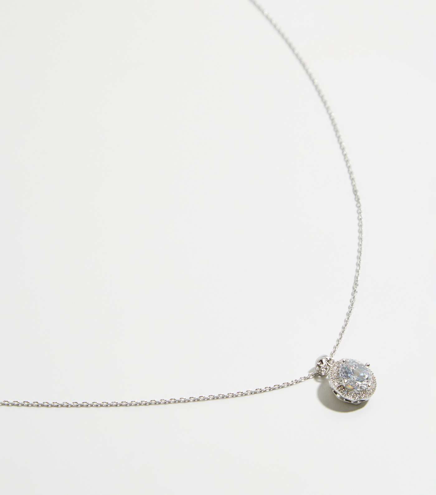Silver Round Cubic Zirconia Pendant Necklace Image 3