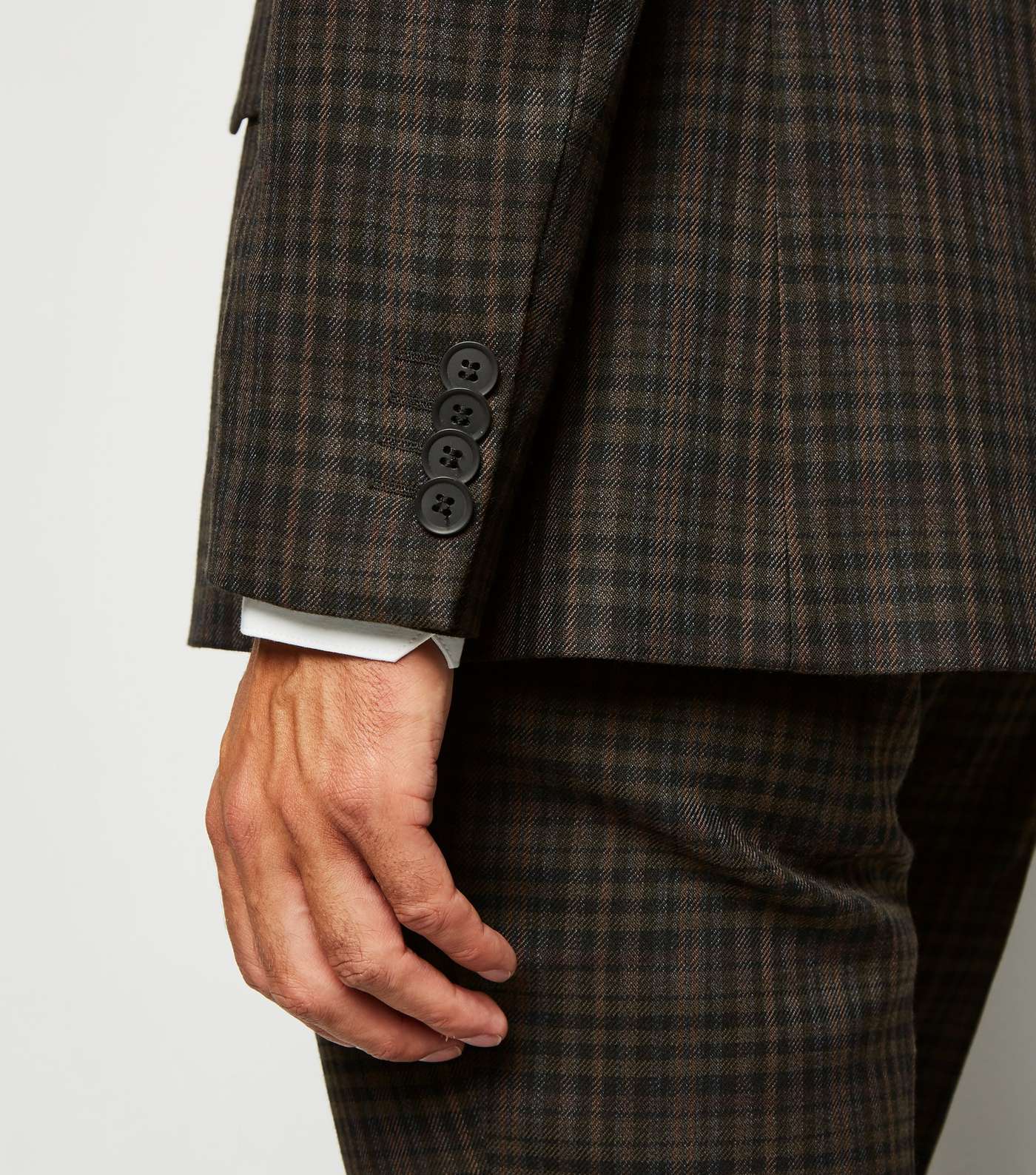 Dark Brown Check Suit Jacket Image 6