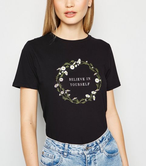 Black Believe In Yourself Slogan T-Shirt