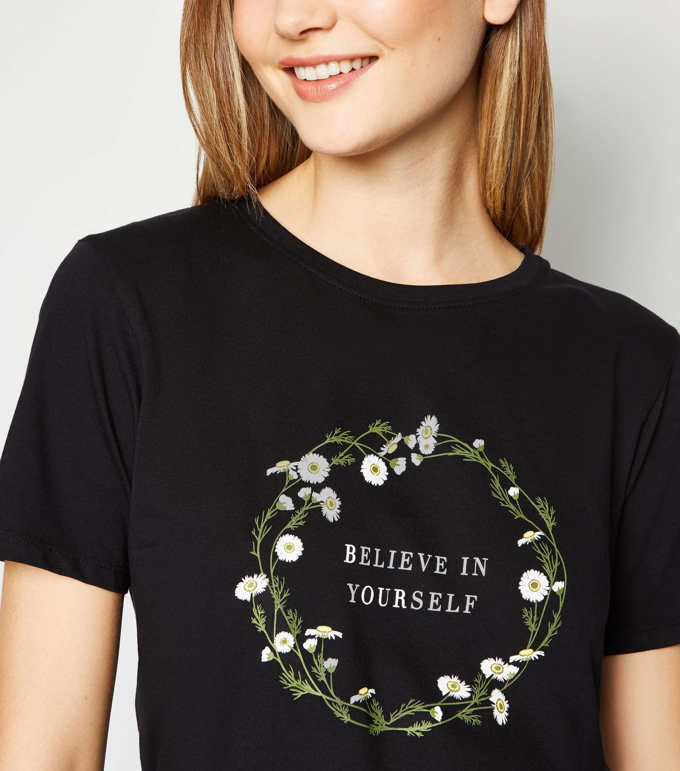 Black Believe In Yourself Slogan T-Shirt Image 5