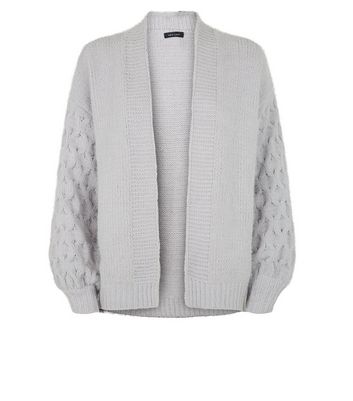 new look grey cable knit cardigan