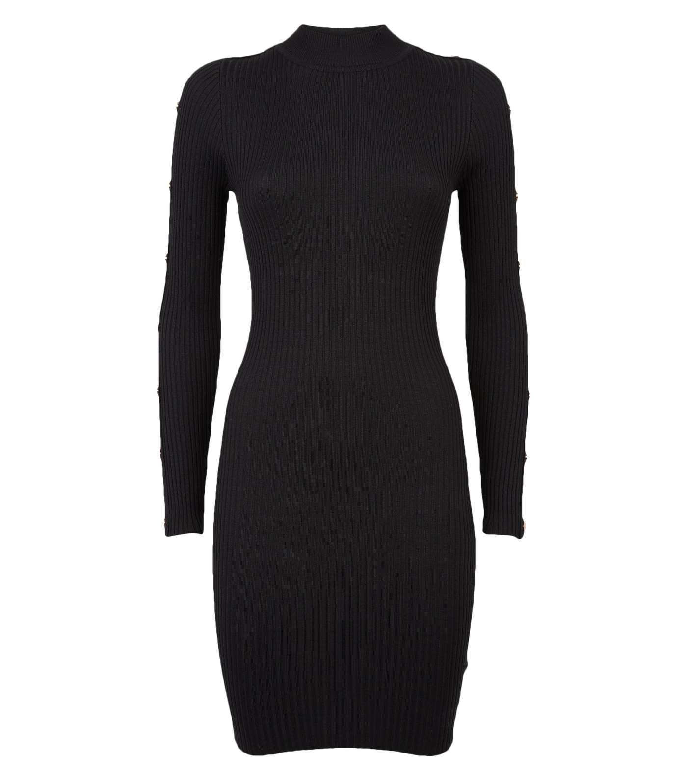 Black Knit Popper Sleeve Ribbed Mini Dress Image 4