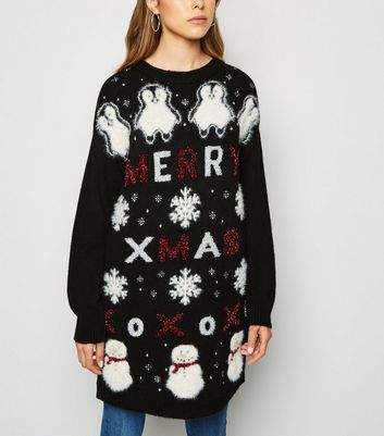 Black Long Slogan Christmas Jumper New Look