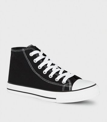 Black Canvas Stripe Sole High Top Trainers New Look