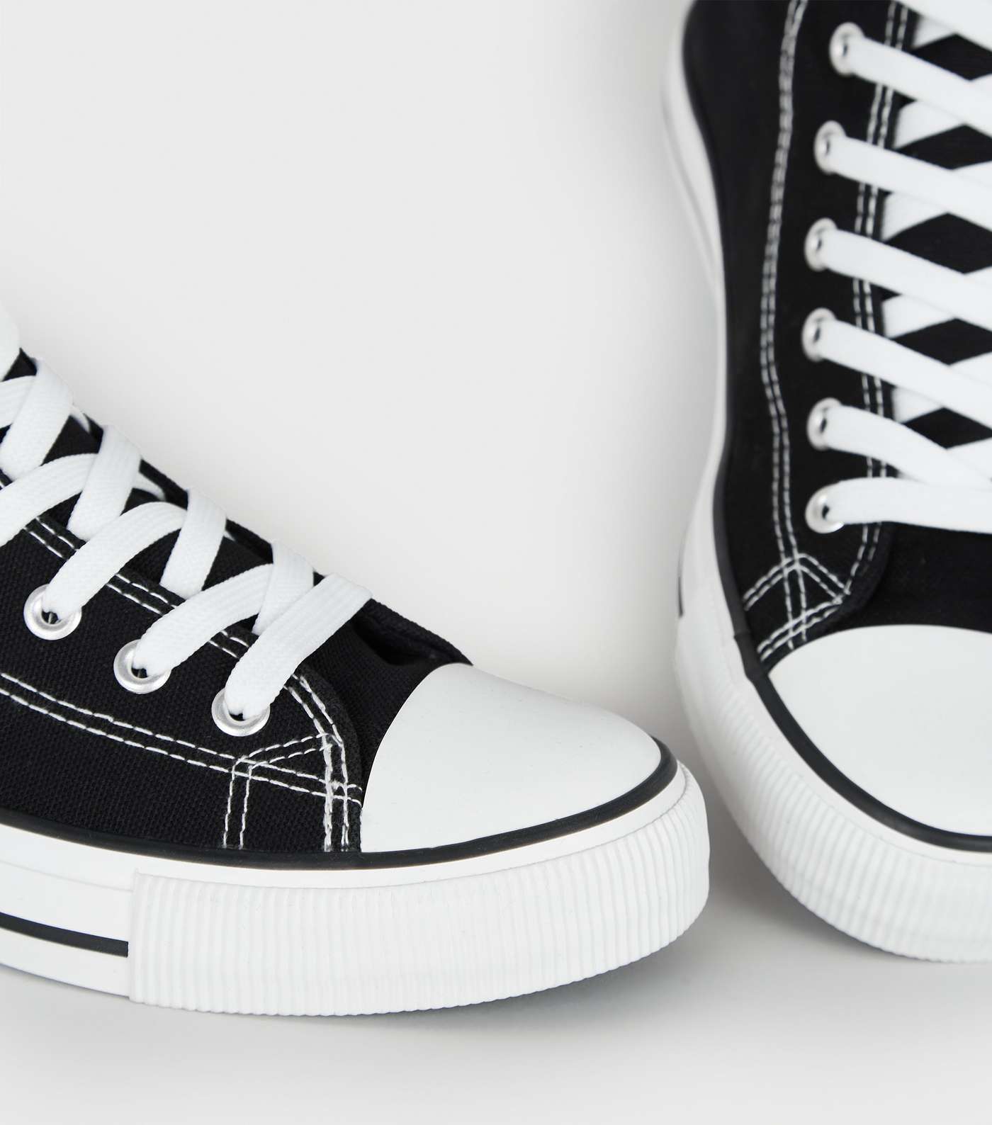 Black Canvas Stripe Sole High Top Trainers Image 4